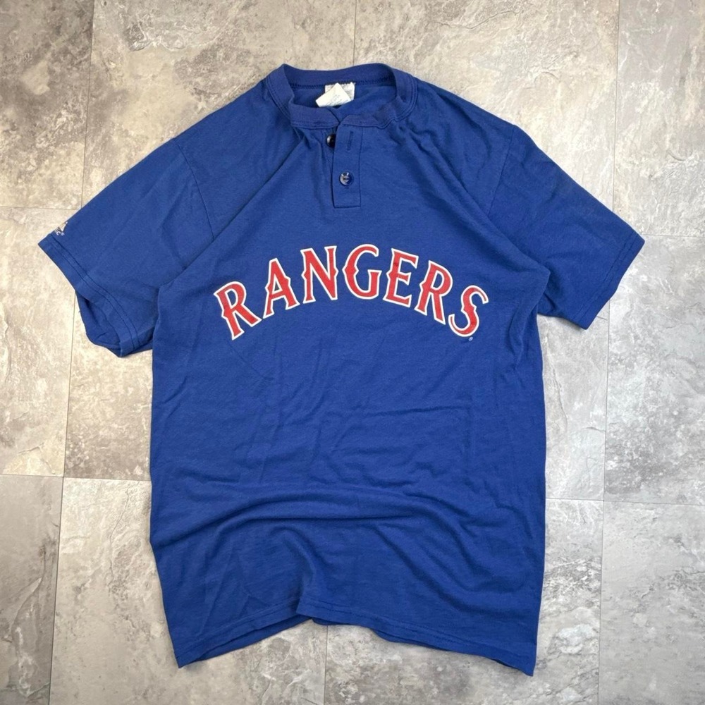 Vintage Blue Majestic Texas Rangers Henley Shirt Small